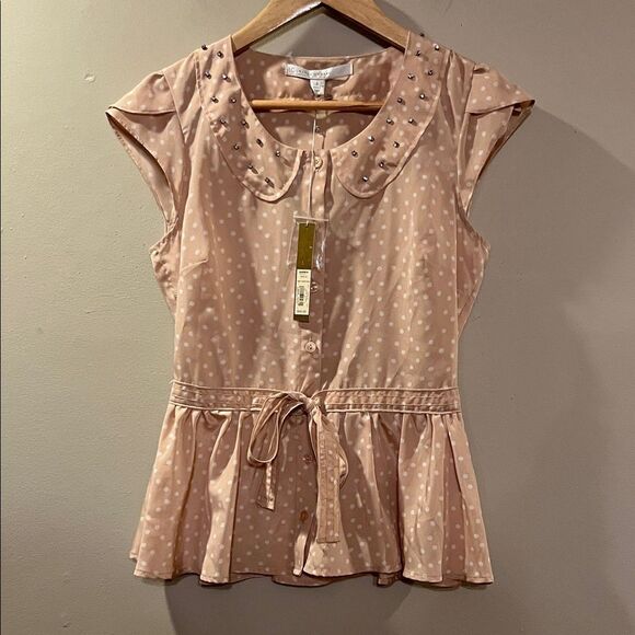 LC Lauren Conrad Blush Polka Dot Blouse - Picture 1 of 9